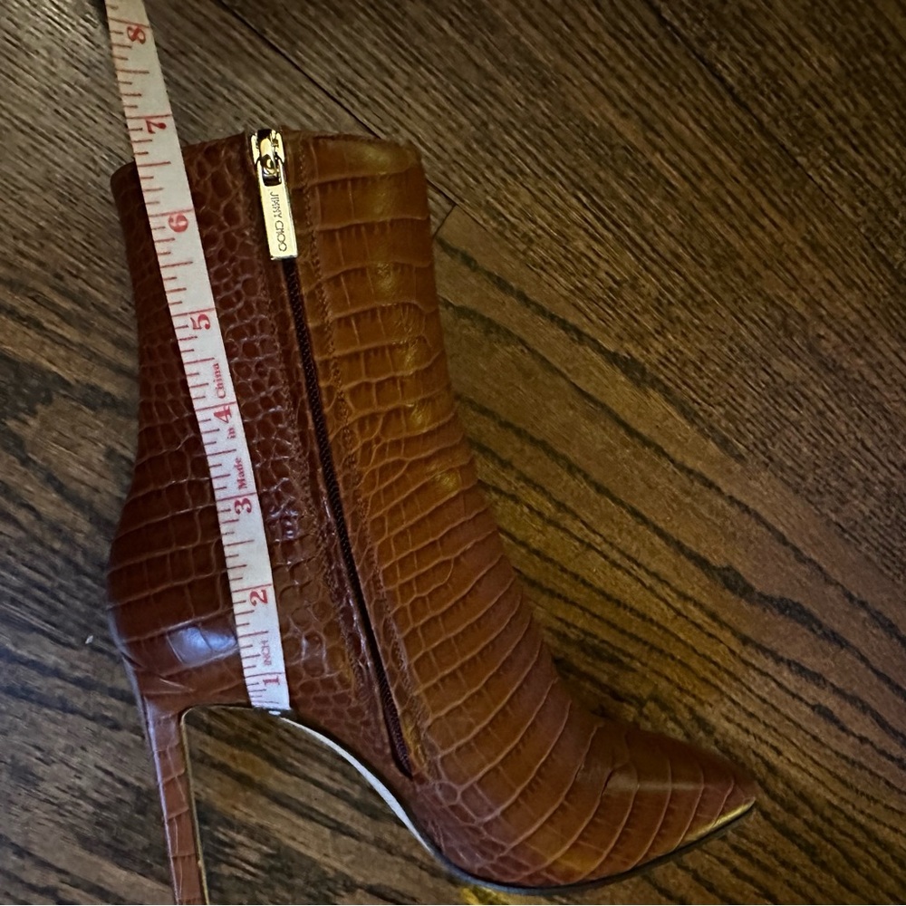 ❌SOLD❌ Jimmy Choo Brown Tan Croc Embossed Heeled Boots size 36.5 - Picture 11 of 15